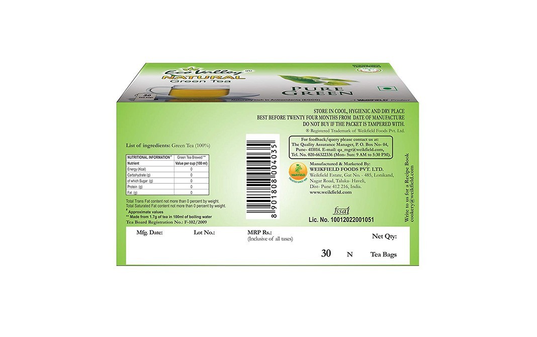 Eco Valley Natural Green Tea Pure Green   Box  30 pcs